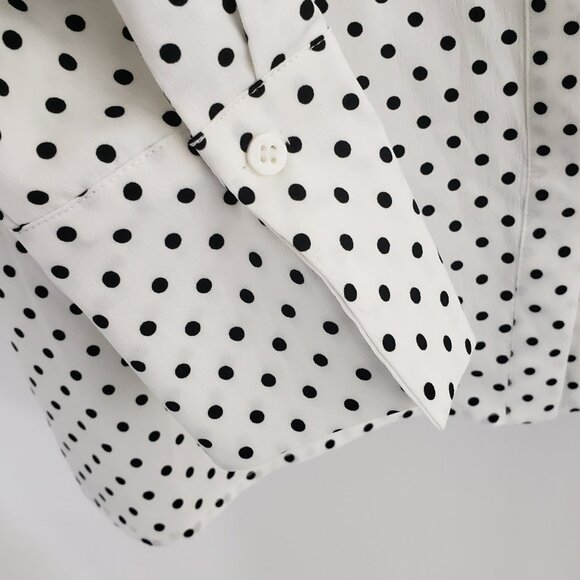 A Pea In The Pod Button-Front Long Sleeve Blouse MEDIUM White Black Polka Dot - Picture 6 of 9